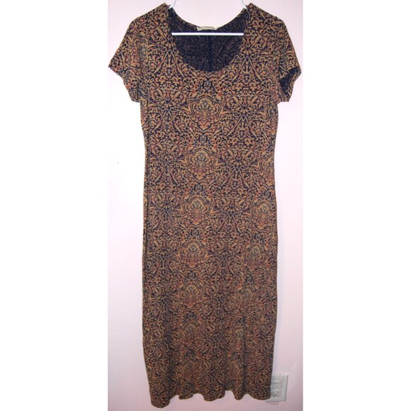 Peruvian Connection Spice Route Midi Dress Geometric Jersey Medium Cap Sleeve - Picture 1 of 7
